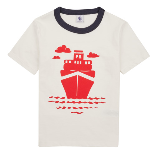 Kleidung Jungen T-Shirts Petit Bateau FOXY Weiss / Marine / Rot