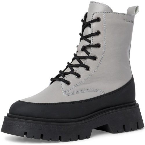 Schuhe Damen Stiefel Tamaris Stiefeletten 1-25230-39-208 Grey-Black Leather 1-25230-39-208 Grau