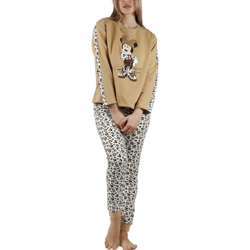 Kleidung Damen Pyjamas/ Nachthemden Admas Pyjama Outfit Hose Top Langarm Minnie Leopardo Disney Braun