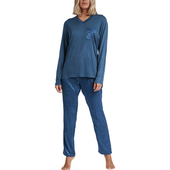 Kleidung Damen Pyjamas/ Nachthemden Admas Pyjama Hausanzug Hose Top Langarm Satin Leopard Blau