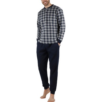 Kleidung Herren Pyjamas/ Nachthemden Admas Pyjama Hausanzug Hose und Oberteil langarm Vichy Blau