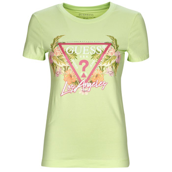 Kleidung Damen T-Shirts Guess SS CN TRIANGLE FLOWERS TEE Grün