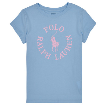 Kleidung Mädchen T-Shirts Polo Ralph Lauren SS GRAPHIC T-KNIT SHIRTS-T-SHIRT Blau / Himmelsfarbe / Rosa