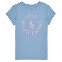 Kleidung Mädchen T-Shirts Polo Ralph Lauren SS GRAPHIC T-KNIT SHIRTS-T-SHIRT Blau / Himmelsfarbe / Rosa