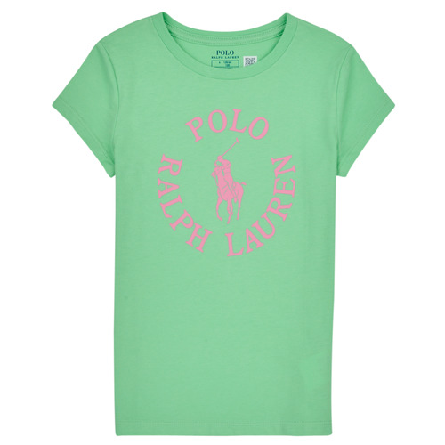 Kleidung Mädchen T-Shirts Polo Ralph Lauren SS GRAPHIC T-KNIT SHIRTS-T-SHIRT Grün / Rosa