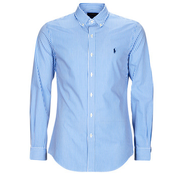 Kleidung Herren Langärmelige Hemden Polo Ralph Lauren CHEMISE AJUSTEE SLIM FIT EN POPELINE RAYE Blau / Weiss / Blau / Weiss