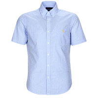 Kleidung Herren Kurzärmelige Hemden Polo Ralph Lauren CHEMISE COUPE DROITE EN SEERSUCKER Blau / Weiss