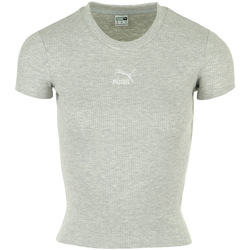 Kleidung Damen T-Shirts Puma Classics Ribbed Slim Tee Grau