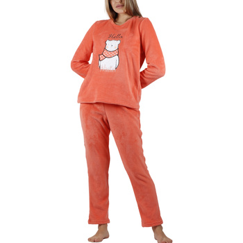 Kleidung Damen Pyjamas/ Nachthemden Admas Fleece-Pyjama Outfit Hose Top Langarm Hello Winter Orange