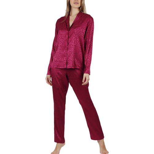 Kleidung Damen Pyjamas/ Nachthemden Admas Pyjama Hausanzug Hose Hemd Satin Leopard Rot