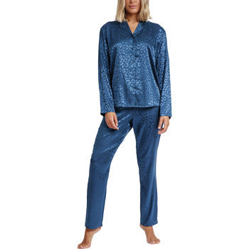 Kleidung Damen Pyjamas/ Nachthemden Admas Pyjama Hausanzug Hose Hemd Satin Leopard Blau