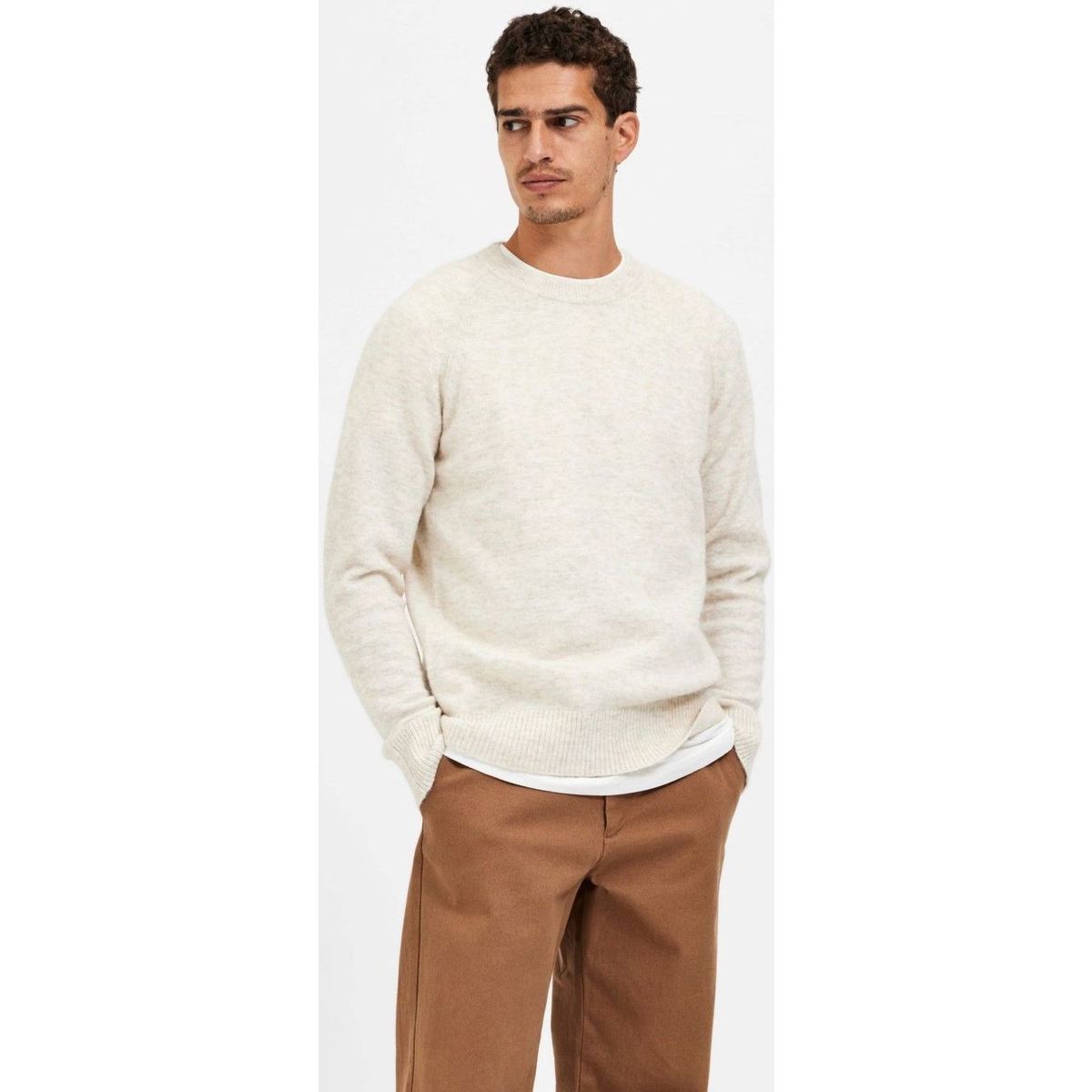 Kleidung Herren Pullover Selected 16086699 SLHRAI-OATMEAL Beige