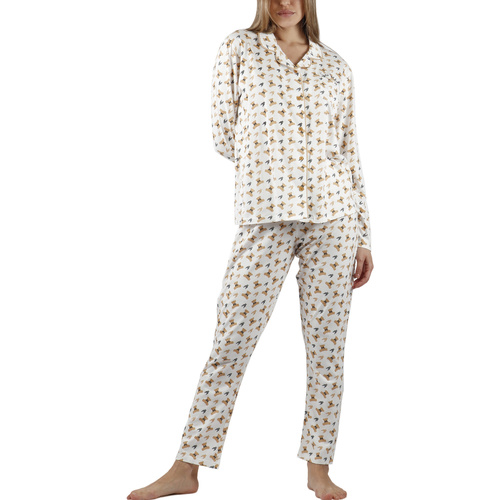 Kleidung Damen Pyjamas/ Nachthemden Admas Pyjama Hausanzug Hose und Hemd Teddy Weiss