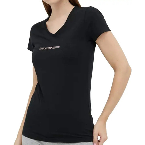 Kleidung Damen T-Shirts Emporio Armani Classic gold logo col V Schwarz