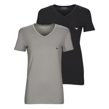 Kleidung Herren T-Shirts Emporio Armani V NECK T-SHIRT SLIM FIT PACK X2 Schwarz / Grau