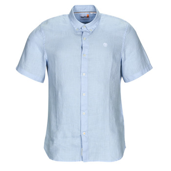 Kleidung Herren Kurzärmelige Hemden Timberland SS Mill River Linen Shirt Slim Blau / Himmelsfarbe