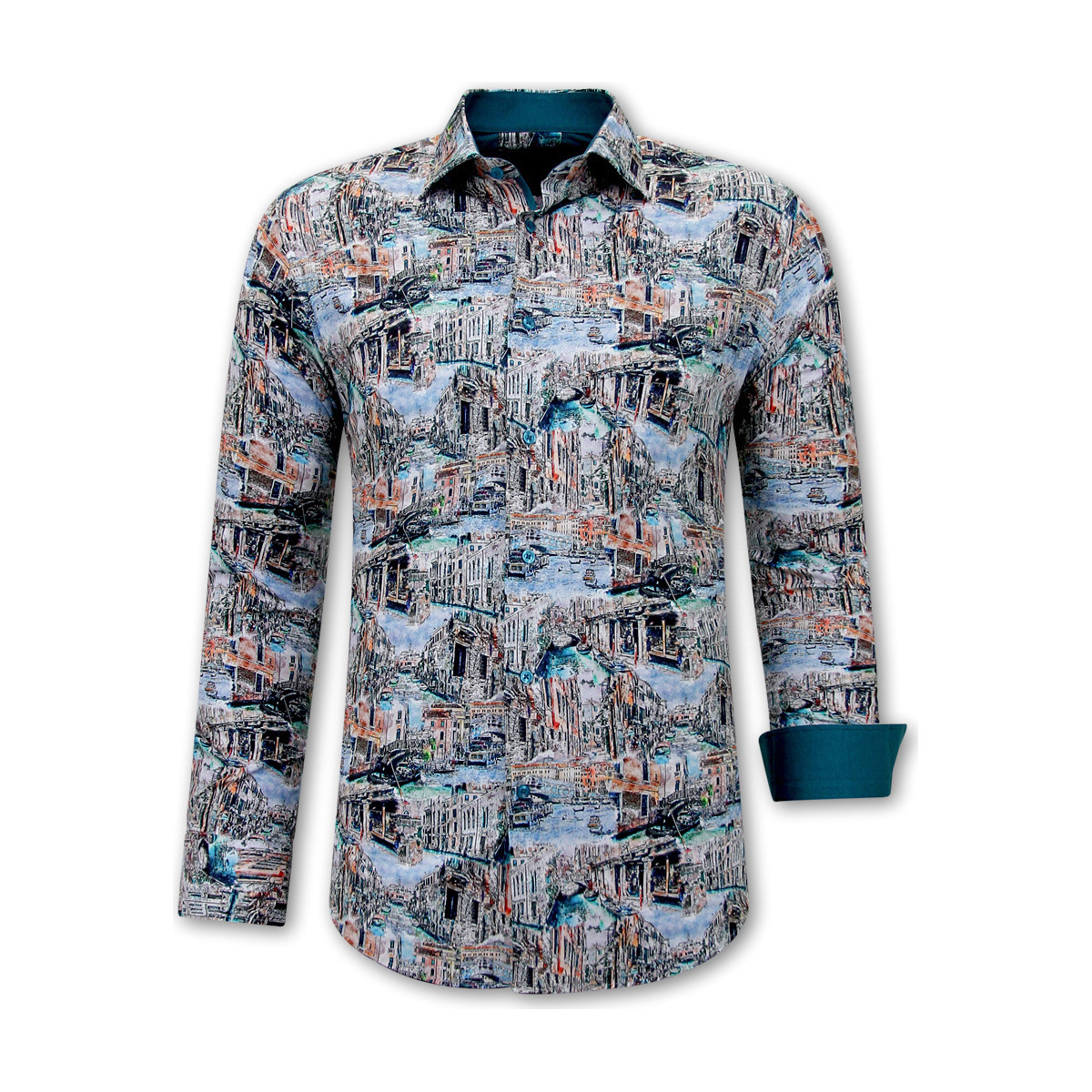 Kleidung Herren Langärmelige Hemden Gentile Bellini Malerei Kunst Slim Multicolor