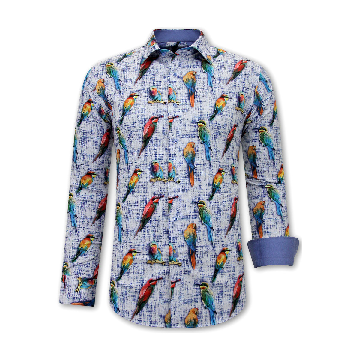 Kleidung Herren Langärmelige Hemden Gentile Bellini Vogel Bedruckte Blau