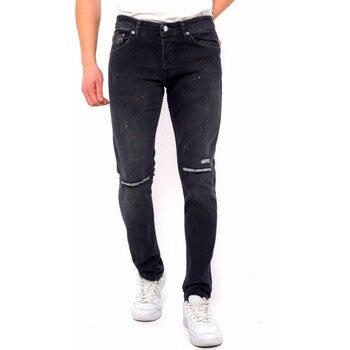 Kleidung Herren Slim Fit Jeans True Rise Ripped Hosen Mit Farbspritzern Slim Schwarz