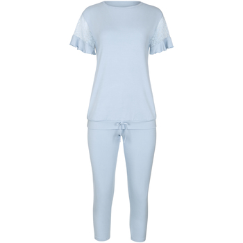 Kleidung Damen Pyjamas/ Nachthemden Lisca Pyjama Hausanzug Leggings Top Kurzarm Smooth  Cheek Blau