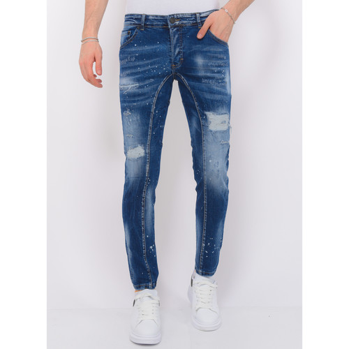 Kleidung Herren Slim Fit Jeans Local Fanatic Destroyed Hosen Stonewashed Slim Blau