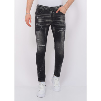 Kleidung Herren Slim Fit Jeans Local Fanatic Paint Splatter Destroy Stonewash Schwarz