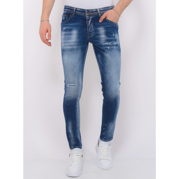 Kleidung Herren Slim Fit Jeans Local Fanatic Paint Splash Ripped Hosen Slim Blau