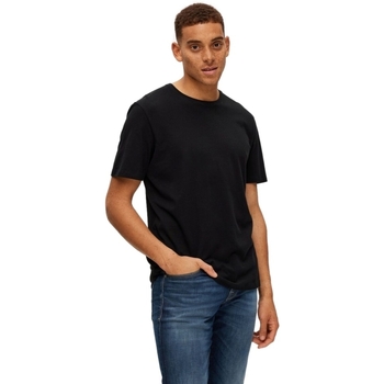 Kleidung Herren T-Shirts & Poloshirts Selected Noos Pan Linen T-Shirt - Black Schwarz