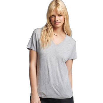 Kleidung Damen T-Shirts Superdry T-shirt à col V en coton bio femme Grau