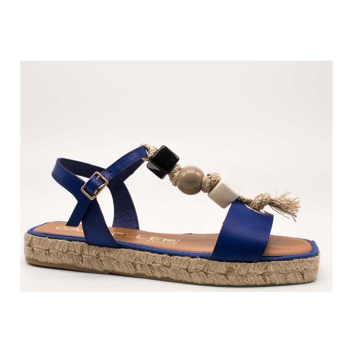 Schuhe Damen Leinen-Pantoletten mit gefloch Casteller  Blau