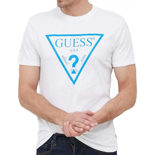 Kleidung Herren T-Shirts Guess Logo triangle Weiss