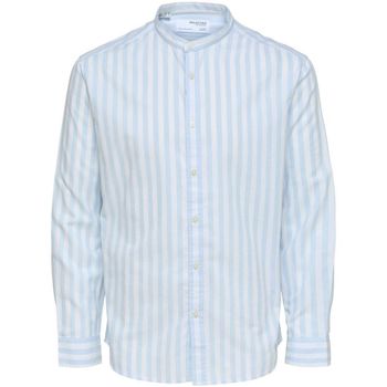 Kleidung Herren Langärmelige Hemden Selected 16088354 REGKAM-CASHMERE BLUE Weiss