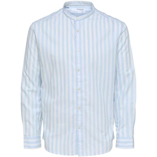 Kleidung Herren Langärmelige Hemden Selected 16088354 REGKAM-CASHMERE BLUE Weiss