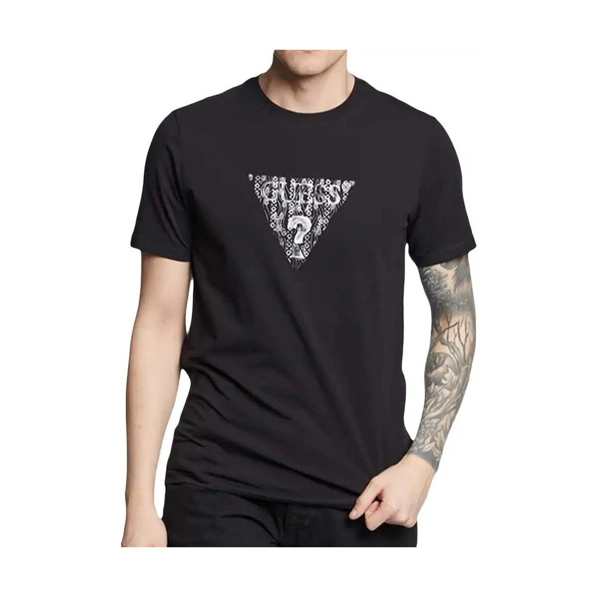 Kleidung Herren T-Shirts Guess Classic logo triangle Schwarz