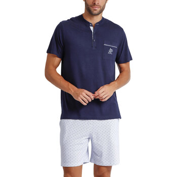 Kleidung Herren Pyjamas/ Nachthemden Admas Pyjama Shorts T-Shirt Stripes And Dots Blau