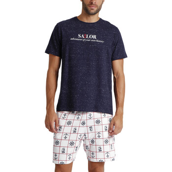 Kleidung Herren Pyjamas/ Nachthemden Admas Pyjama Shorts T-Shirt Sailor Blau