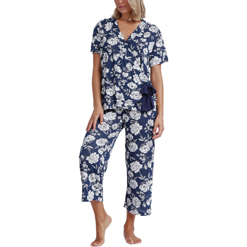 Kleidung Damen Pyjamas/ Nachthemden Admas Pyjama Hausanzug Palazzo Hose Top cache-coeur Navy Flowers Blau