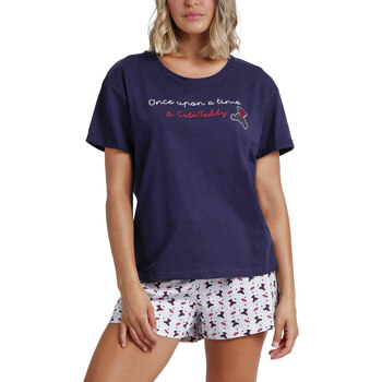 Kleidung Damen Pyjamas/ Nachthemden Admas Pyjama Shorts T-Shirt Cute Teddy Blau