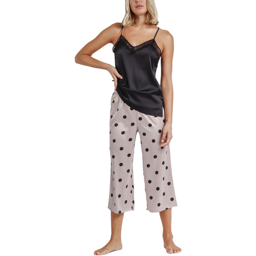 Kleidung Damen Pyjamas/ Nachthemden Admas Pyjama Hausanzug Palazzo Hose Caraco Elegant Dots Schwarz