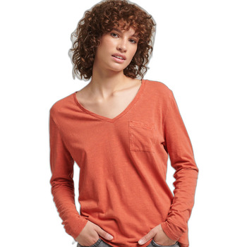 Kleidung Damen T-Shirts Superdry T-shirt col V et manches longues femme Orange