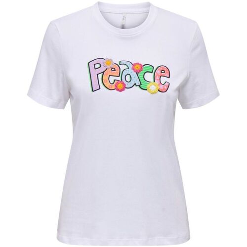 Kleidung Damen T-Shirts & Poloshirts Only 15297273 LOLA-BW PEACE Weiss