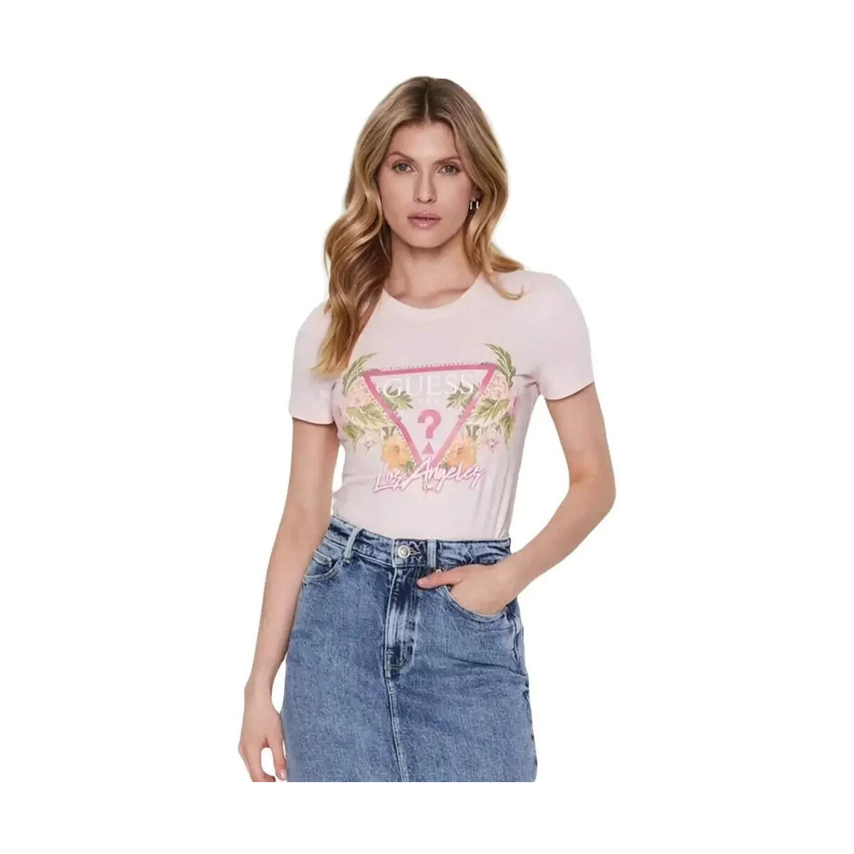 Kleidung Damen T-Shirts Guess Triangle original Rosa