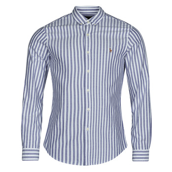 Kleidung Herren Langärmelige Hemden Polo Ralph Lauren CHEMISE COUPE DROITE EN OXFORD Blau / Weiss / Heritage / Weiss