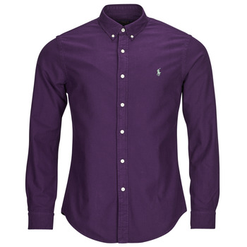 Kleidung Herren Langärmelige Hemden Polo Ralph Lauren CHEMISE AJUSTEE SLIM FIT EN OXFORD LEGER Violett