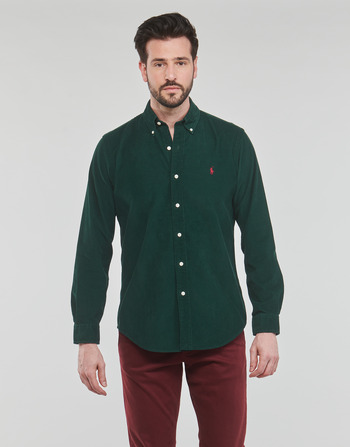 Kleidung Herren Langärmelige Hemden Polo Ralph Lauren CHEMISE COUPE DROITE EN VELOURS COTELE Grün