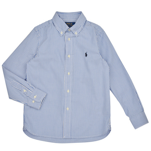 Kleidung Kinder Langärmelige Hemden Polo Ralph Lauren SLIM FIT-TOPS-SHIRT Blau / Weiss