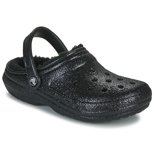Schuhe Damen Pantoletten / Clogs Crocs Classic Glitter Lined Clog Schwarz