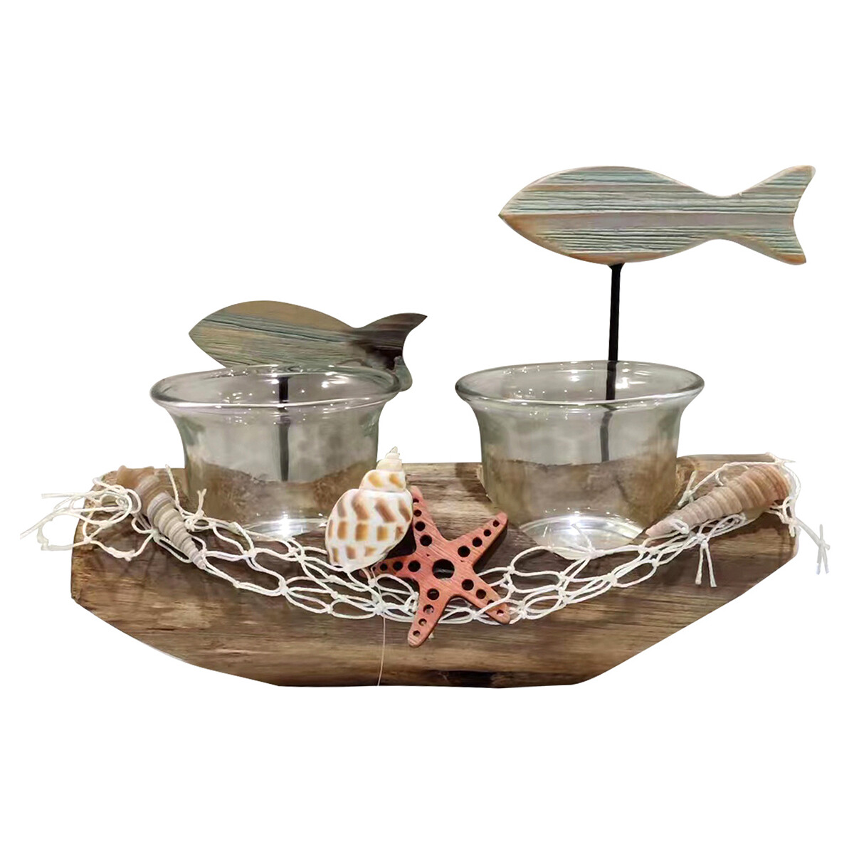 Home Statuetten und Figuren Signes Grimalt Portavelas -Boot Mit Fisch Grau