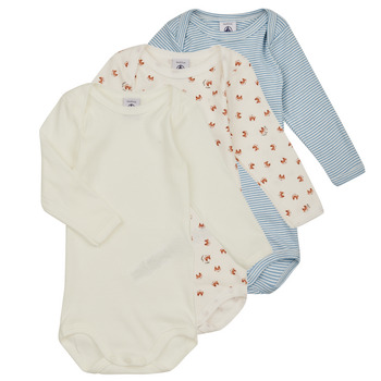 Kleidung Kinder Pyjamas/ Nachthemden Petit Bateau BODY US ML RENARD PACK X3 Weiss / Blau