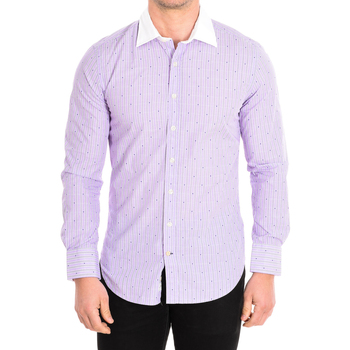 Kleidung Herren Langärmelige Hemden Cafe' Coton BOUSCAULT18-101WHLS Violett